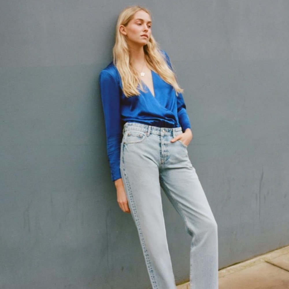 Zara SATIN BODYSUIT Electric Blue 2137/802
